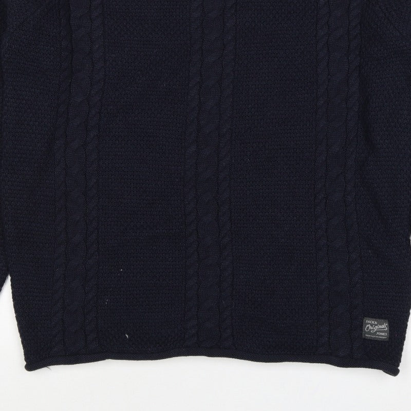 Jack & Jones Unisex Blue L Cable Knit Crew Neck Pullover Jumper