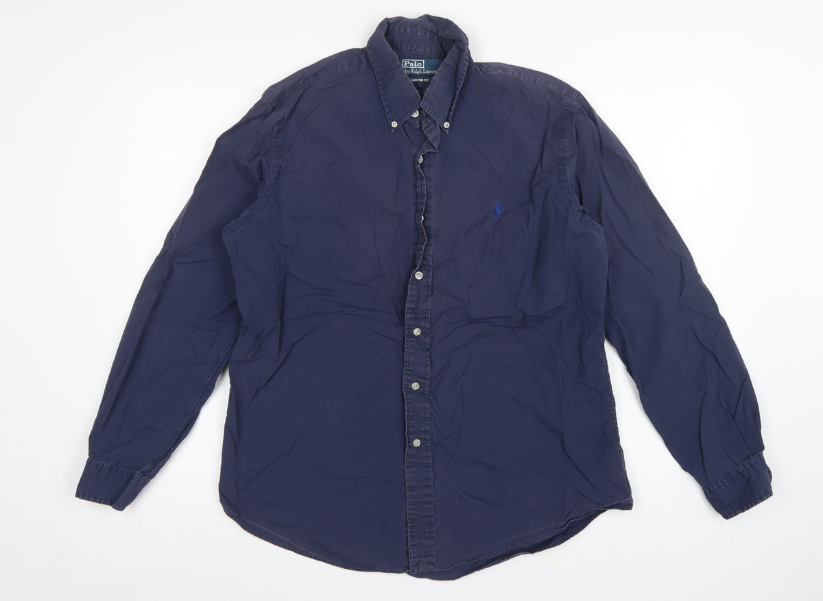 Polo Ralph Lauren Men’s Blue L Custom Fit Cotton Button-Down Shirt