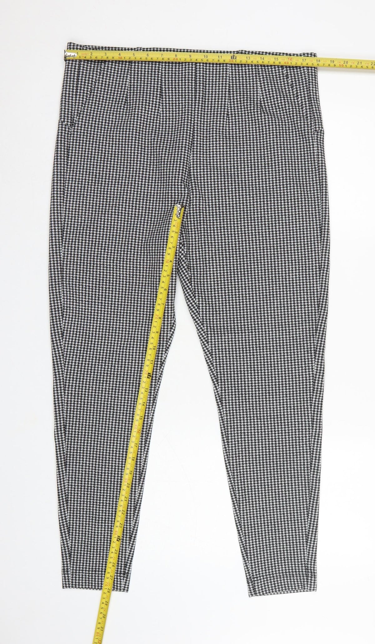 Marks & Spencer Women Black Houndstooth Stretch Leggings UK 18 Regular