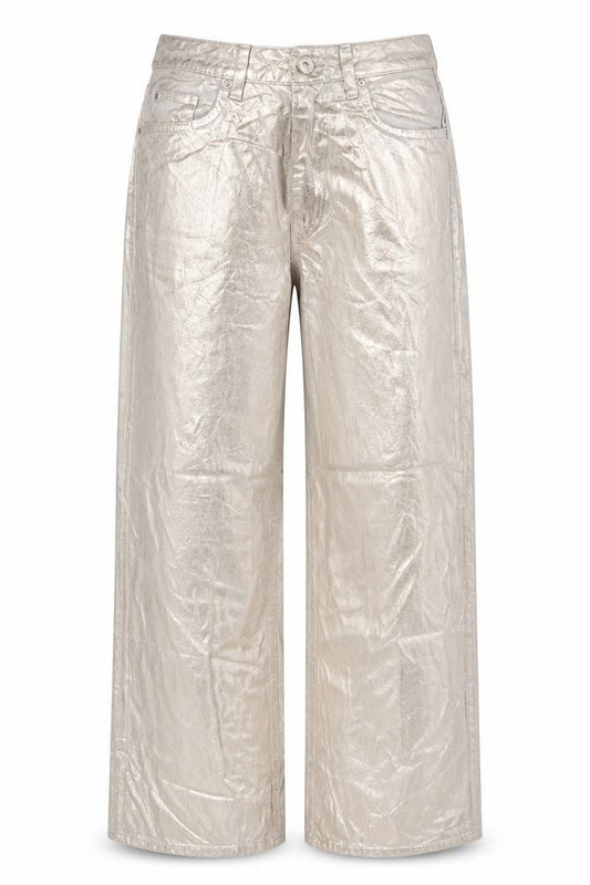 Marks & Spencer Women Silver Metallic Wide-Leg Jeans UK 10 Short Mid Rise