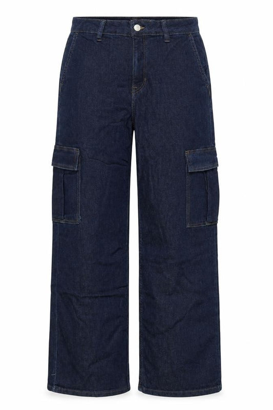Marks and Spencer Women's Blue UK 12 Long Wide-Leg Cargo Jeans