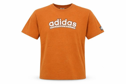 Adidas Mens S Orange Basketball Logo Graphic Crew Neck T-Shirt