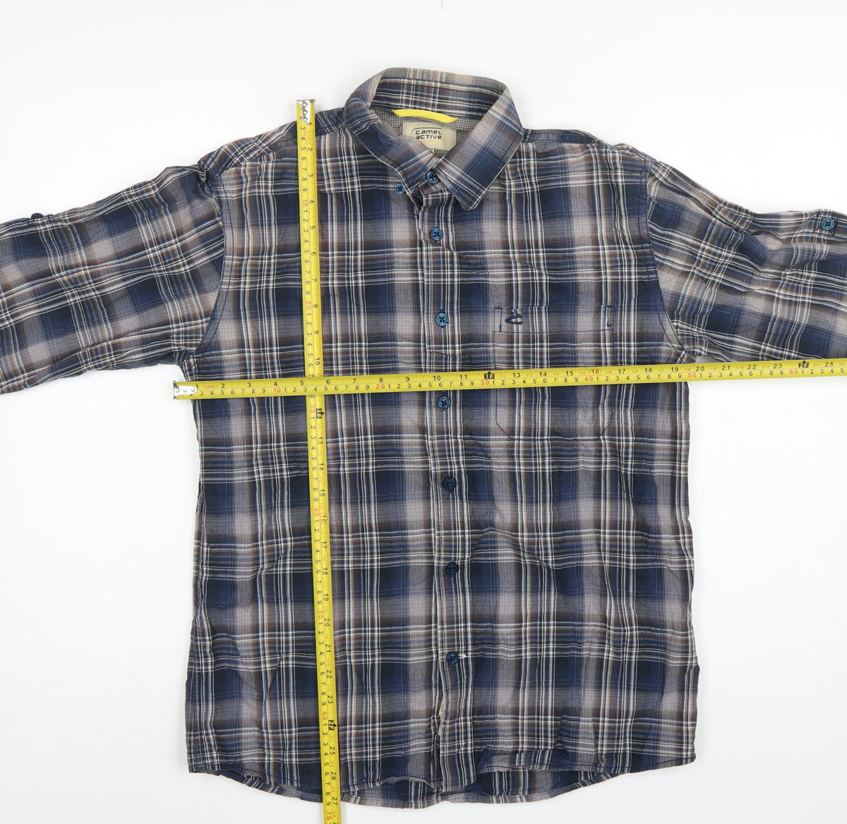 Camel Active Men's Blue XS Plaid Button-Down Long Sleeve Shirt