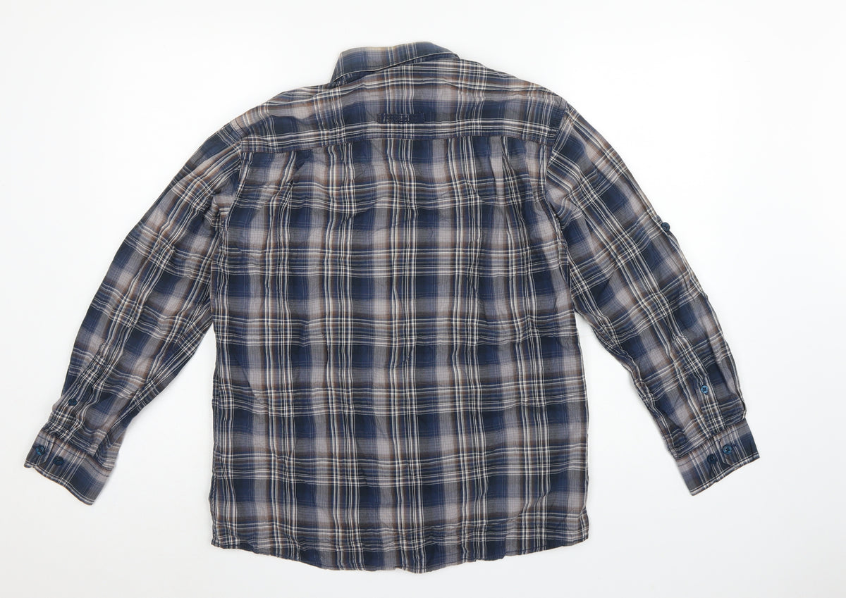 Camel Active Men's Blue XS Plaid Button-Down Long Sleeve Shirt