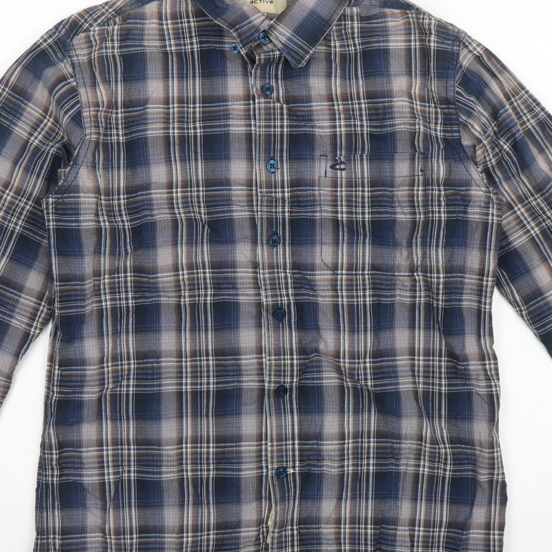 Camel Active Men's Blue XS Plaid Button-Down Long Sleeve Shirt