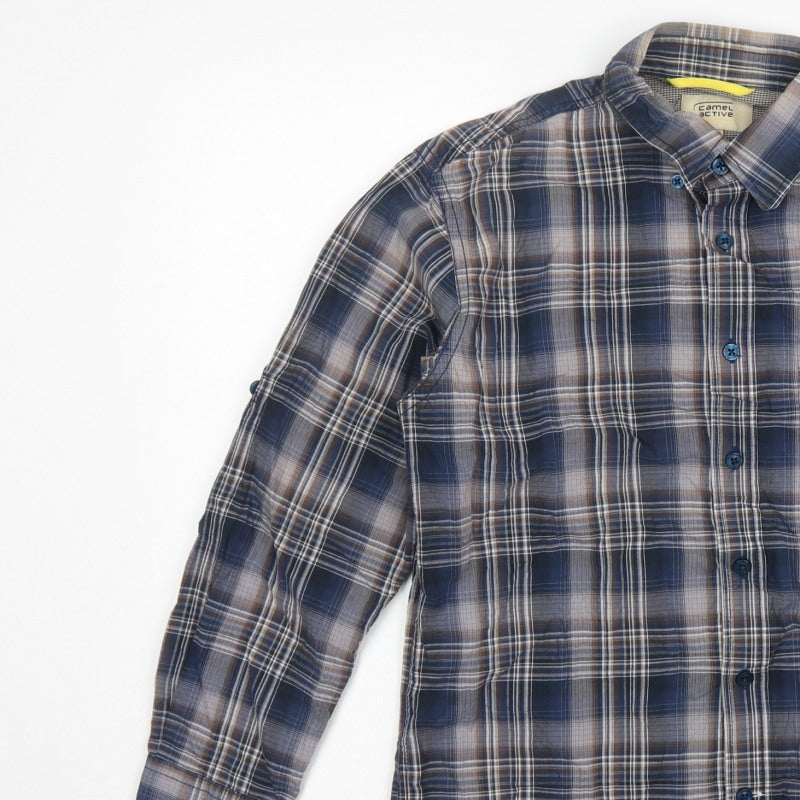 Camel Active Men's Blue XS Plaid Button-Down Long Sleeve Shirt