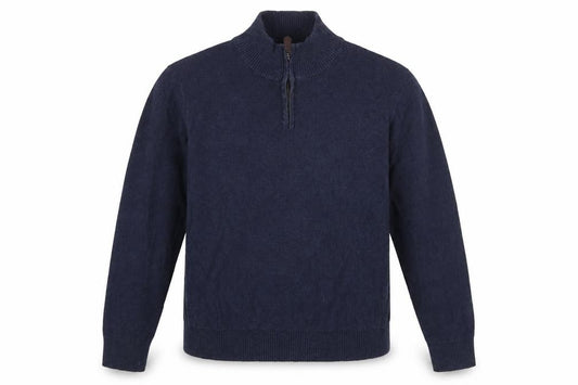 Savile Row Company Men Blue XL Quarter Zip Cotton Knit Jumper