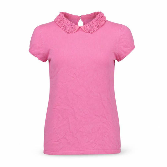 Warehouse Women Pink Size 10 Collared Lace Trim Knit Tunic Jumper