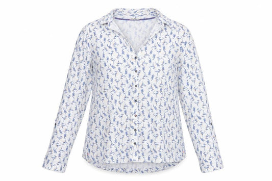 White Stuff Women White Floral Button-Up Shirt UK 14 Long Sleeve Cotton