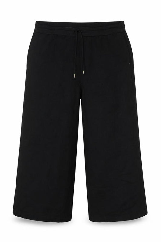 Per Una Women Black UK 14 Wide Leg Cropped Cotton Drawstring Trousers
