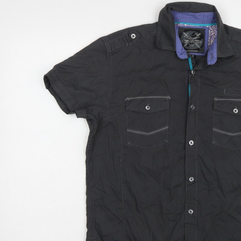 Drift Men’s Black Small Military Pocket Short Sleeve Button-Up Shirt