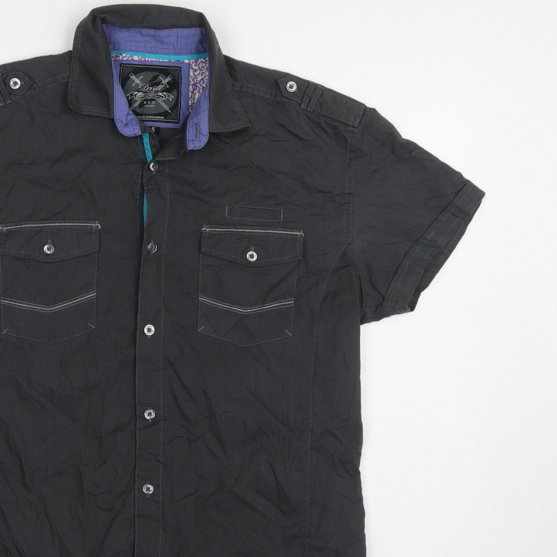 Drift Men’s Black Small Military Pocket Short Sleeve Button-Up Shirt