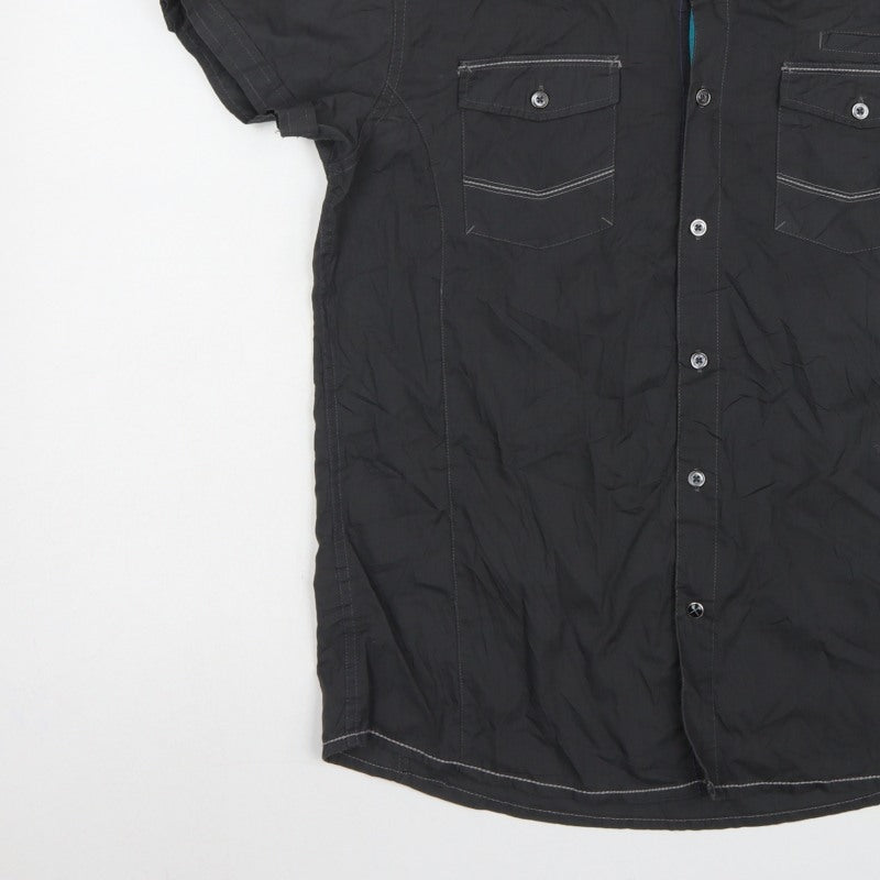 Drift Men’s Black Small Military Pocket Short Sleeve Button-Up Shirt