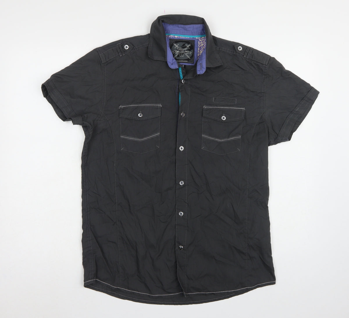 Drift Men’s Black Small Military Pocket Short Sleeve Button-Up Shirt