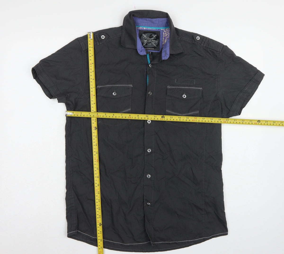 Drift Men’s Black Small Military Pocket Short Sleeve Button-Up Shirt