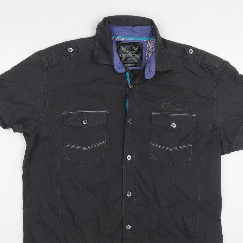 Drift Men’s Black Small Military Pocket Short Sleeve Button-Up Shirt