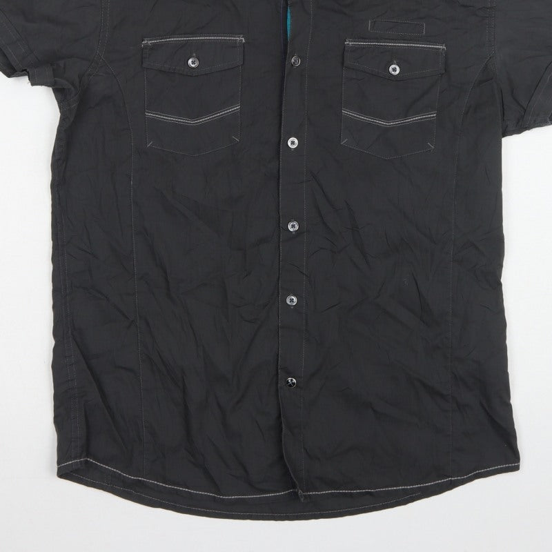 Drift Men’s Black Small Military Pocket Short Sleeve Button-Up Shirt