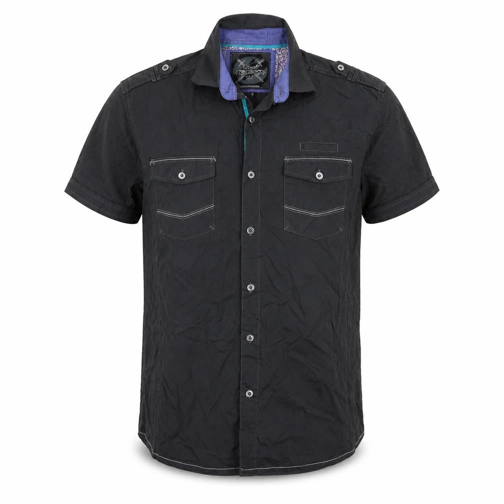 Drift Men’s Black Small Military Pocket Short Sleeve Button-Up Shirt