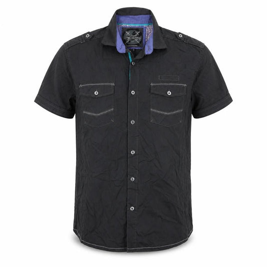 Drift Men’s Black Small Military Pocket Short Sleeve Button-Up Shirt