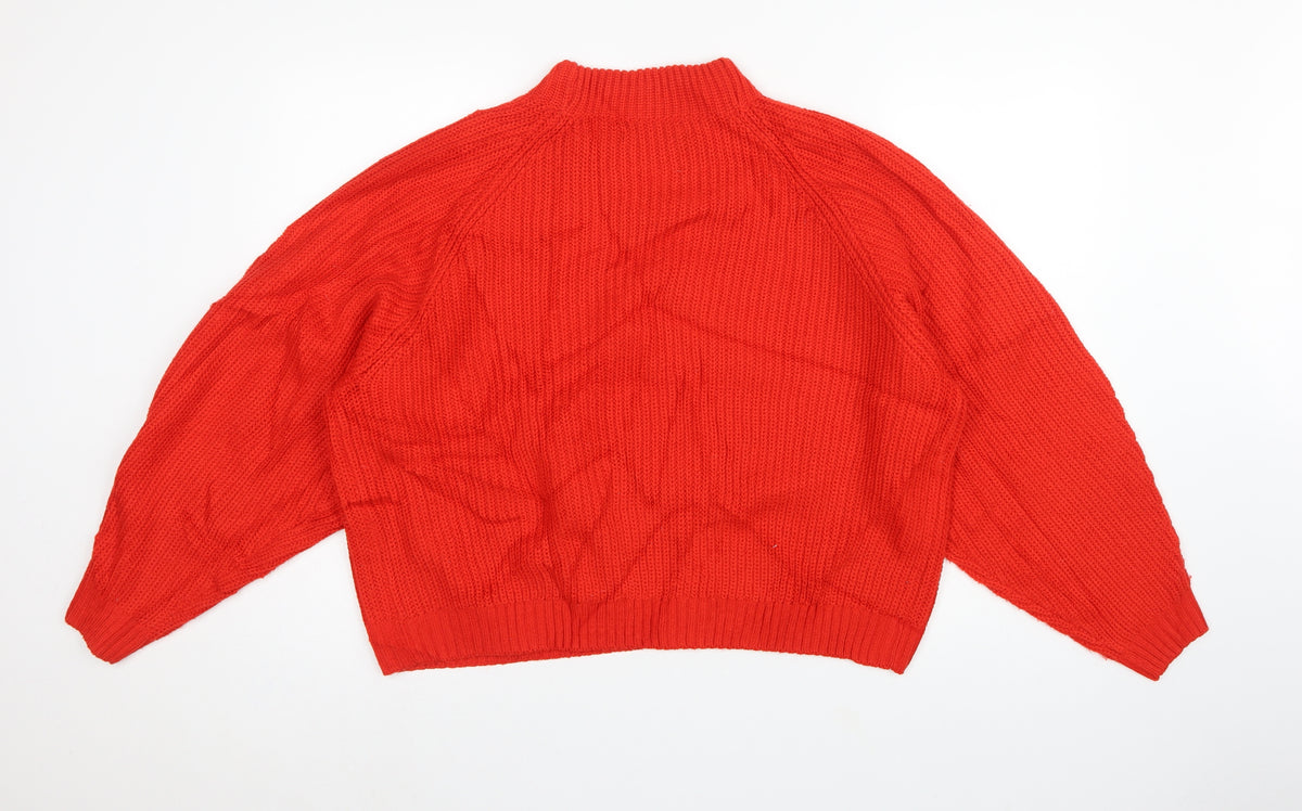 Threadbare Women’s Red UK 14 High Neck Cable Knit Jumper
