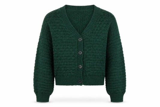 Monki Women Green S Cable Knit V-Neck Button Cardigan
