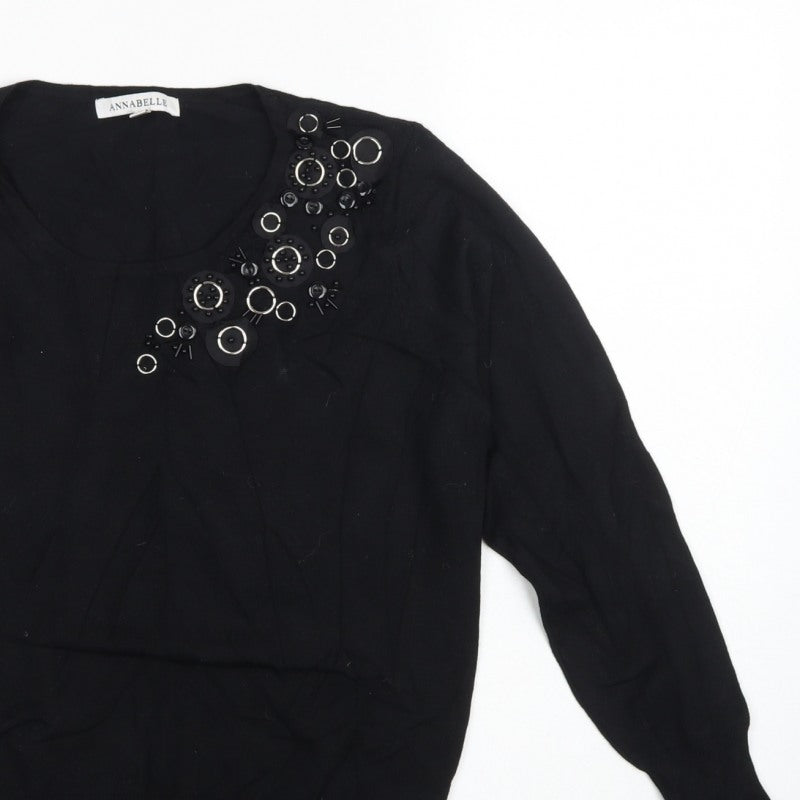 Annabelle Women's Black M Embellished Round Neck Knit Pullover Jumper