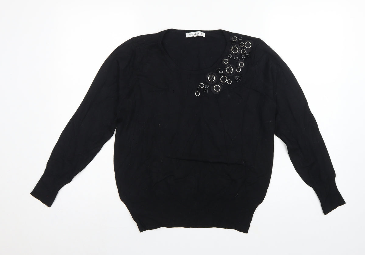 Annabelle Women's Black M Embellished Round Neck Knit Pullover Jumper