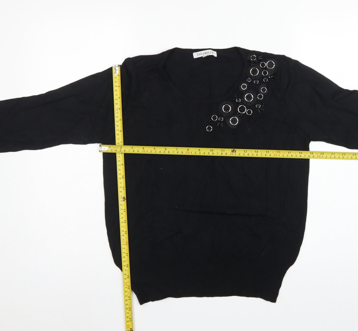Annabelle Women's Black M Embellished Round Neck Knit Pullover Jumper