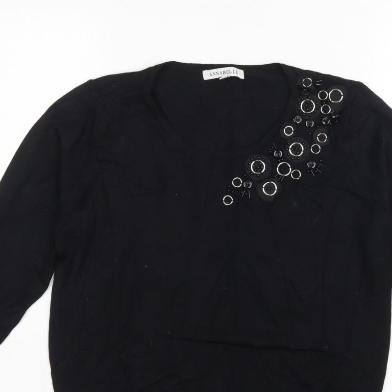 Annabelle Women's Black M Embellished Round Neck Knit Pullover Jumper