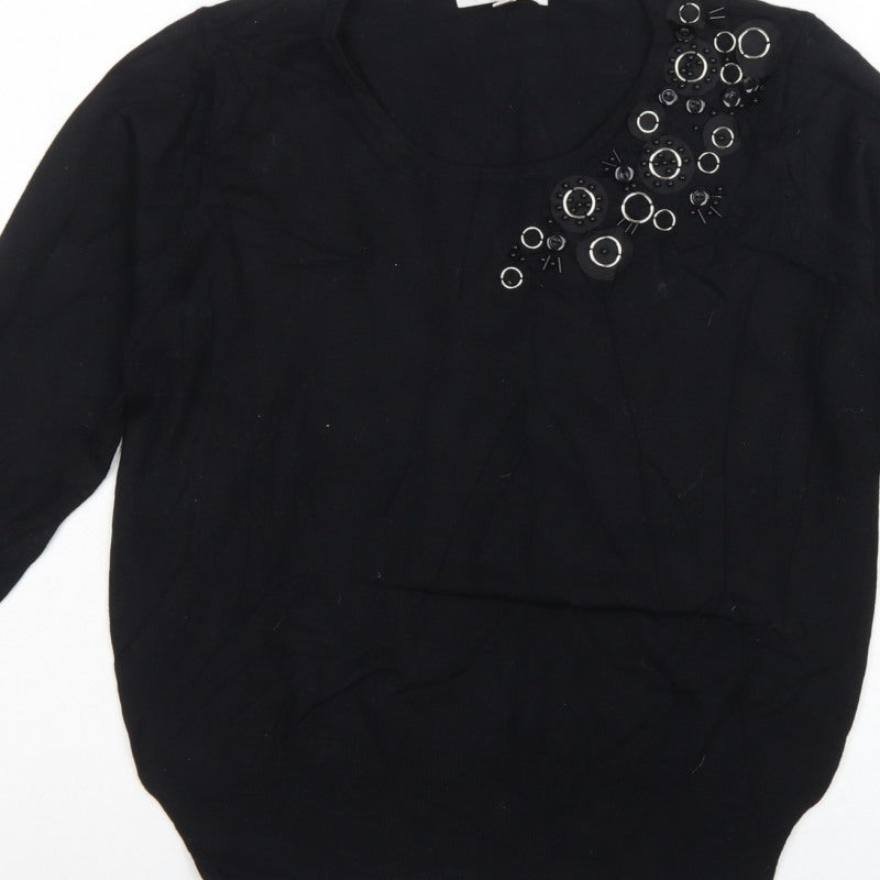 Annabelle Women's Black M Embellished Round Neck Knit Pullover Jumper