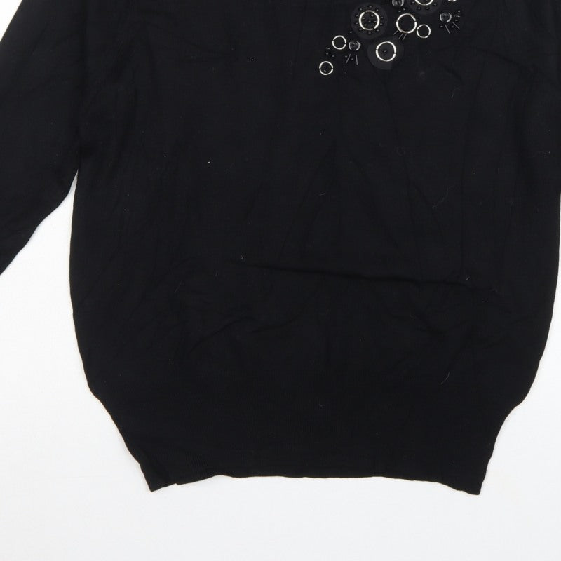 Annabelle Women's Black M Embellished Round Neck Knit Pullover Jumper