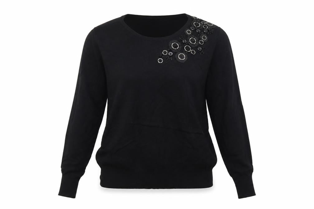 Annabelle Women's Black M Embellished Round Neck Knit Pullover Jumper