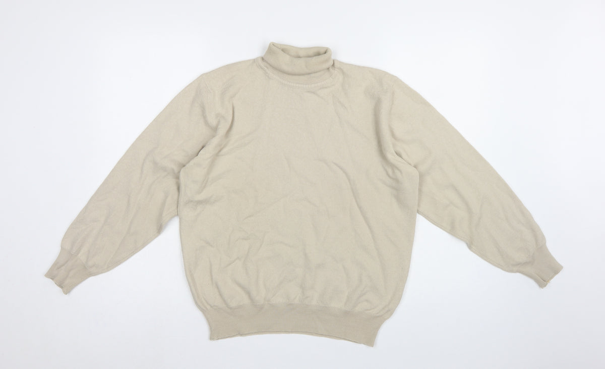 Greenwoods Men's Beige M Roll Neck Knit Pullover Classic Jumper