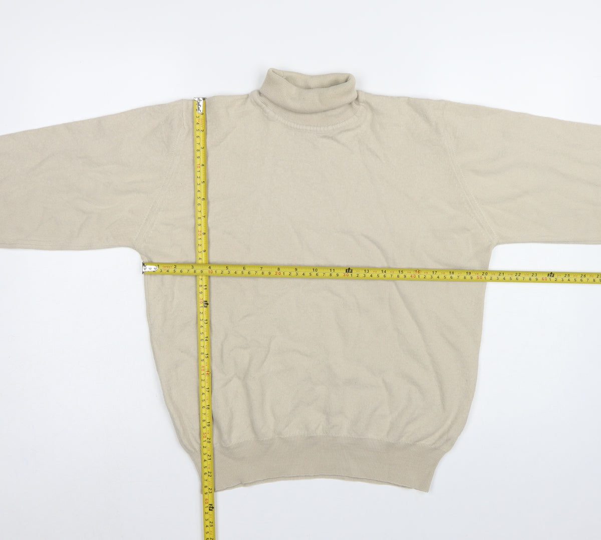 Greenwoods Men's Beige M Roll Neck Knit Pullover Classic Jumper