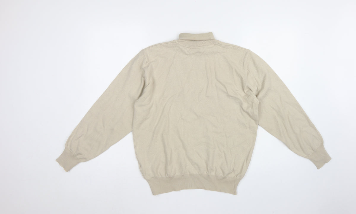 Greenwoods Men's Beige M Roll Neck Knit Pullover Classic Jumper