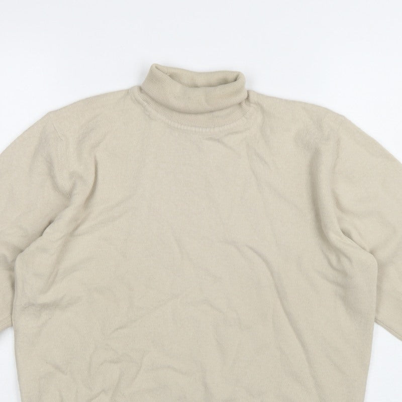 Greenwoods Men's Beige M Roll Neck Knit Pullover Classic Jumper
