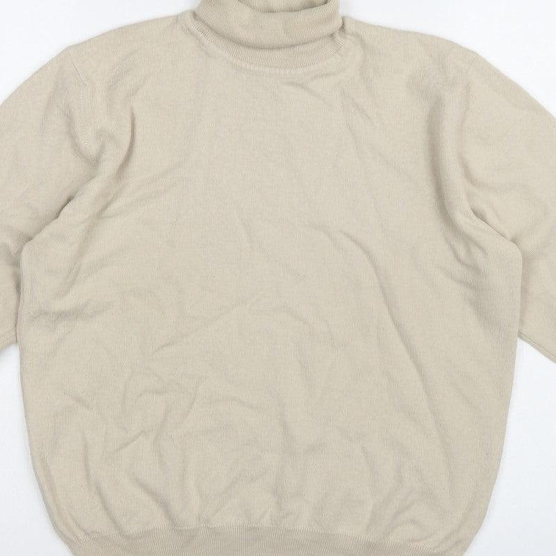 Greenwoods Men's Beige M Roll Neck Knit Pullover Classic Jumper