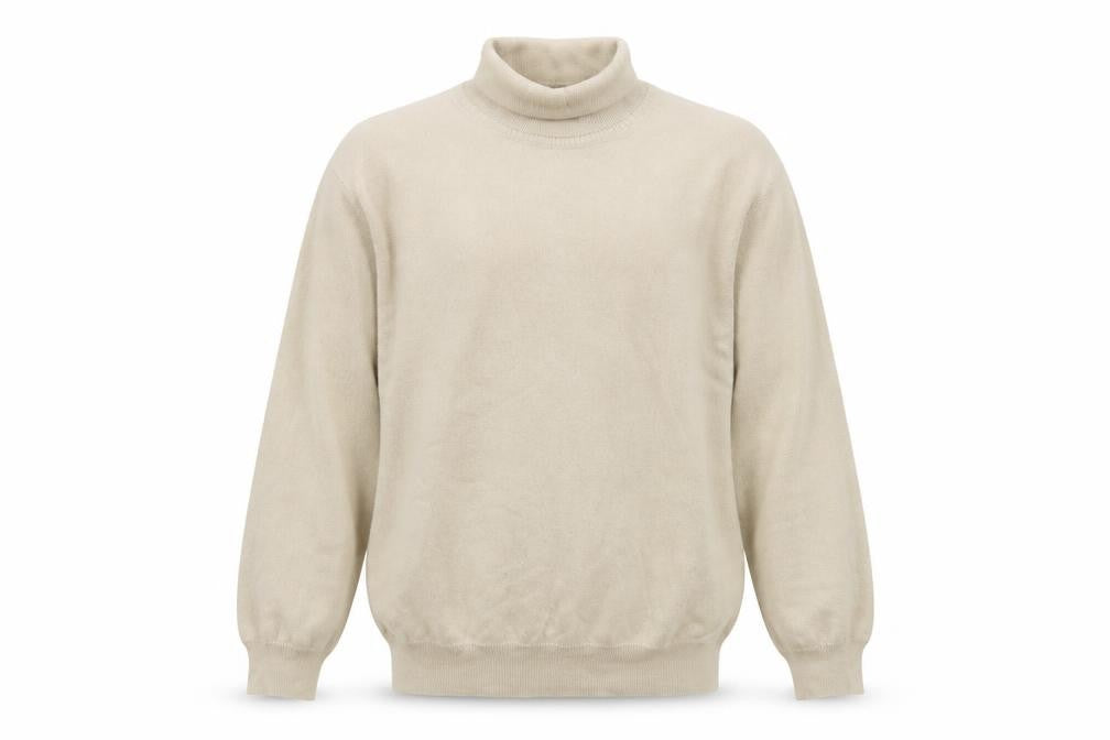 Greenwoods Men's Beige M Roll Neck Knit Pullover Classic Jumper