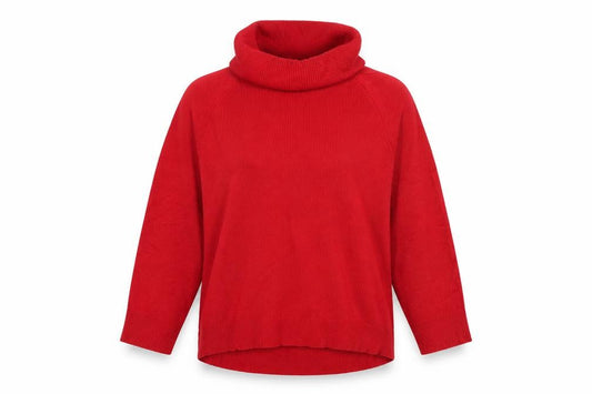 Jigsaw Women Red Merino Wool Roll Neck 3/4 Sleeve Jumper Size M