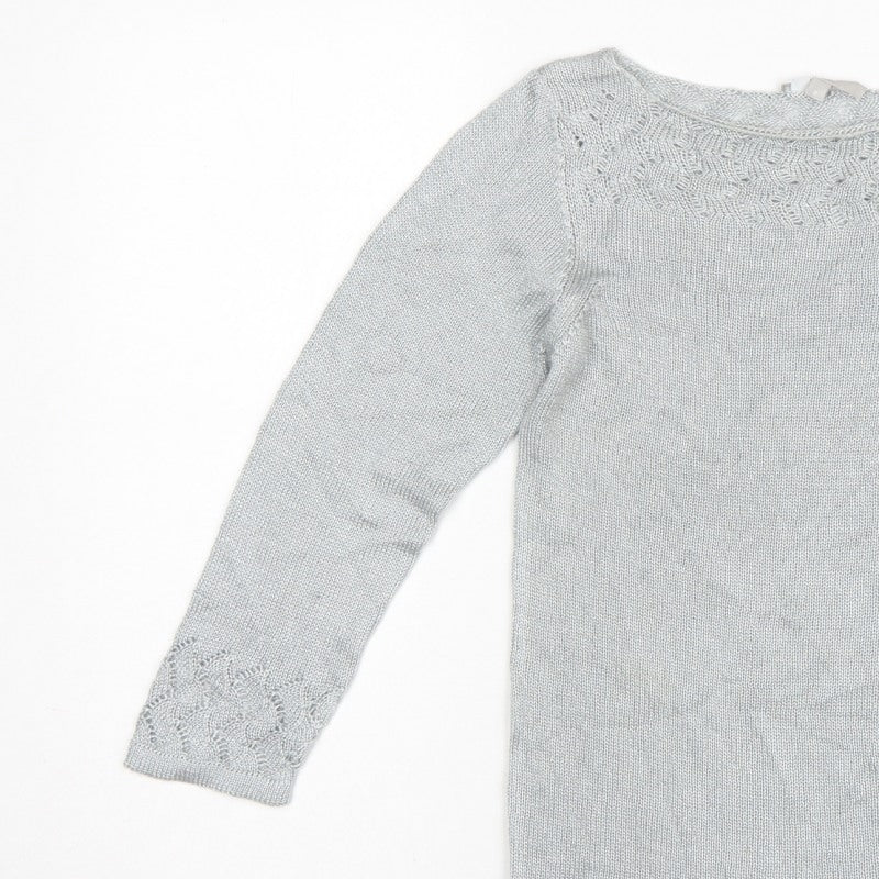 Per Una Women Grey UK 8 Open-Knit Long Sleeve Pullover Jumper