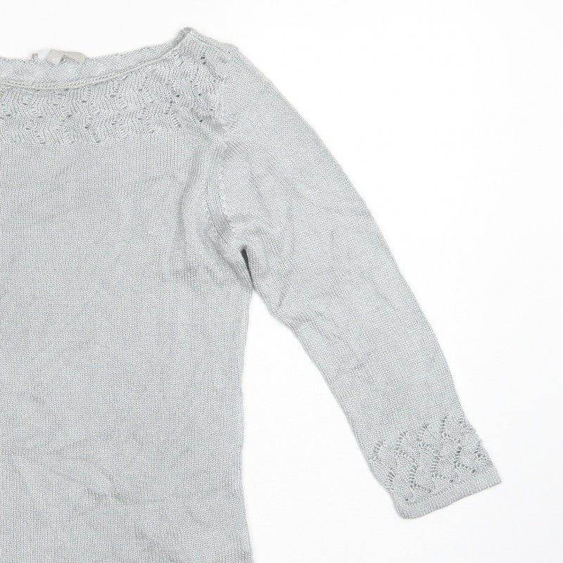 Per Una Women Grey UK 8 Open-Knit Long Sleeve Pullover Jumper