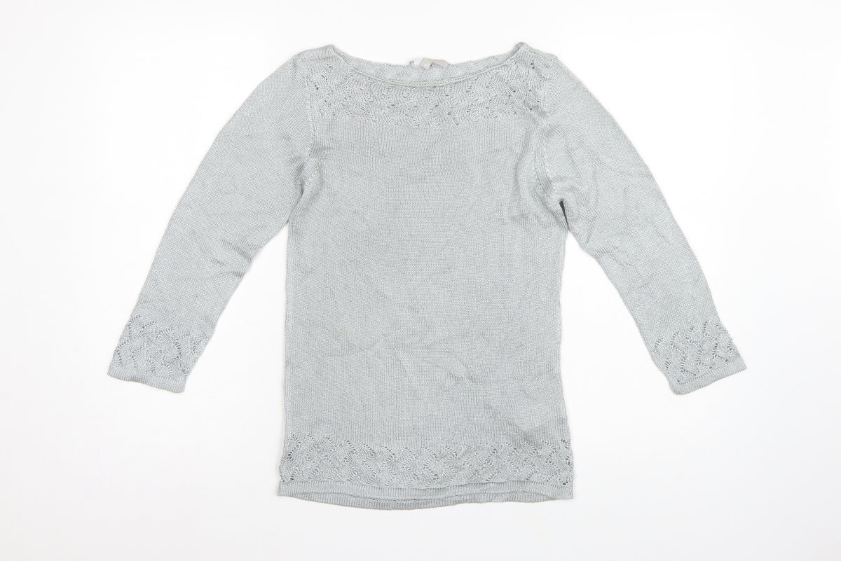 Per Una Women Grey UK 8 Open-Knit Long Sleeve Pullover Jumper