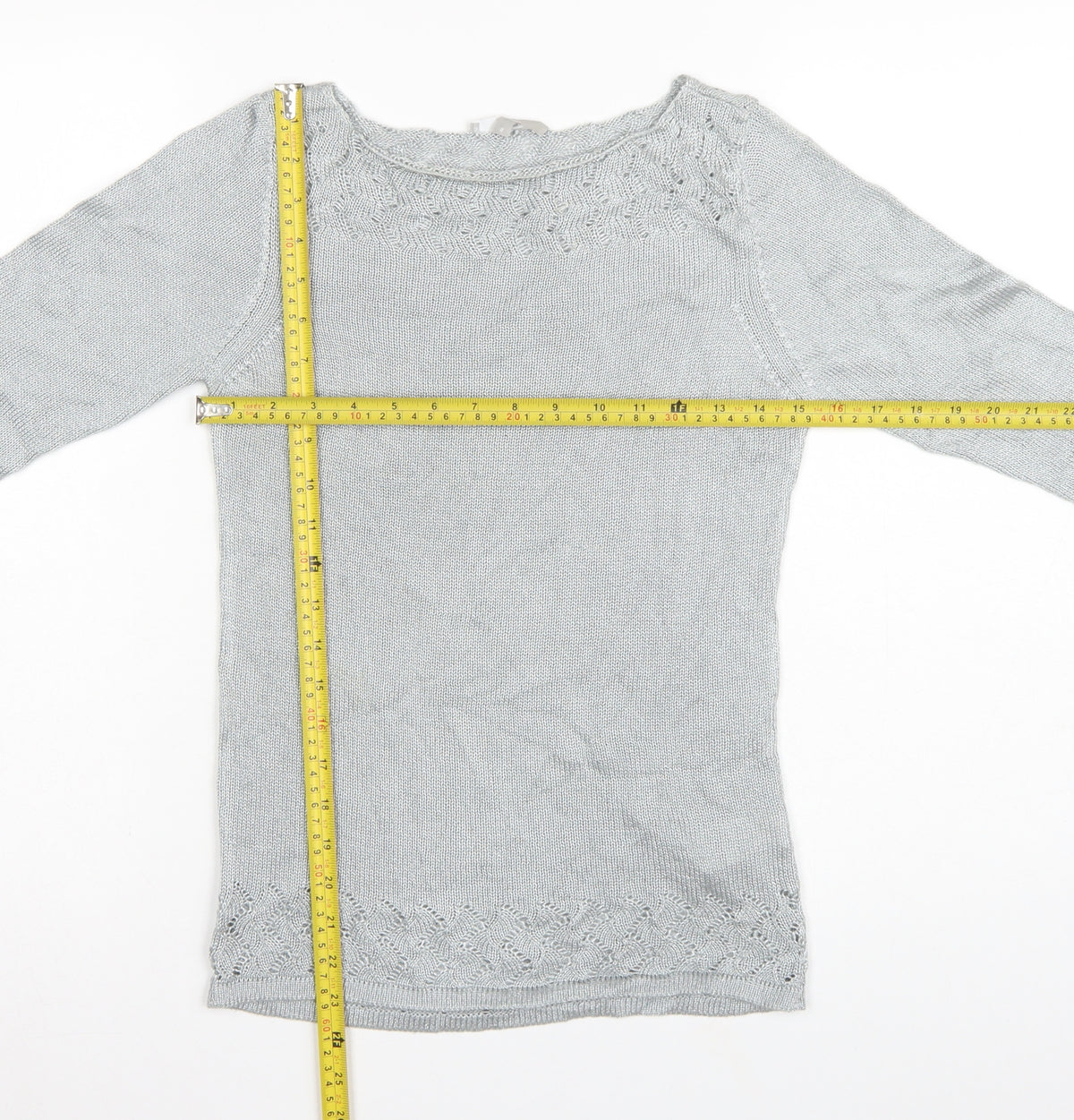 Per Una Women Grey UK 8 Open-Knit Long Sleeve Pullover Jumper