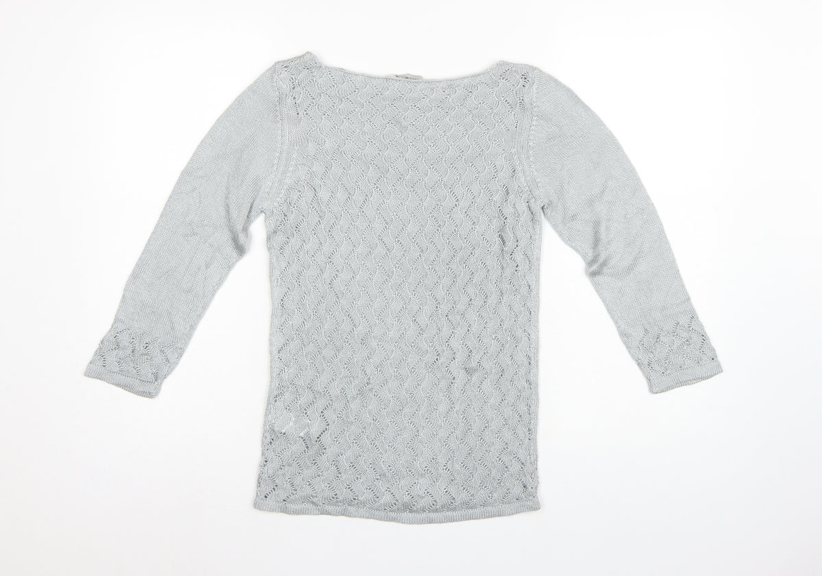 Per Una Women Grey UK 8 Open-Knit Long Sleeve Pullover Jumper