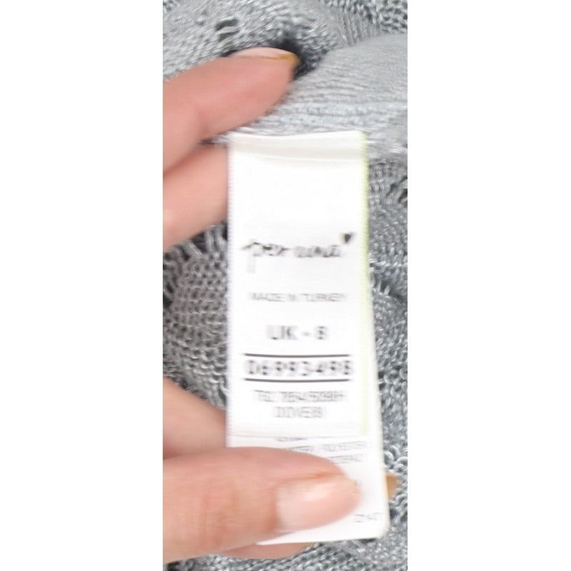 Per Una Women Grey UK 8 Open-Knit Long Sleeve Pullover Jumper