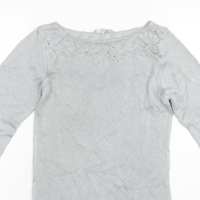 Per Una Women Grey UK 8 Open-Knit Long Sleeve Pullover Jumper