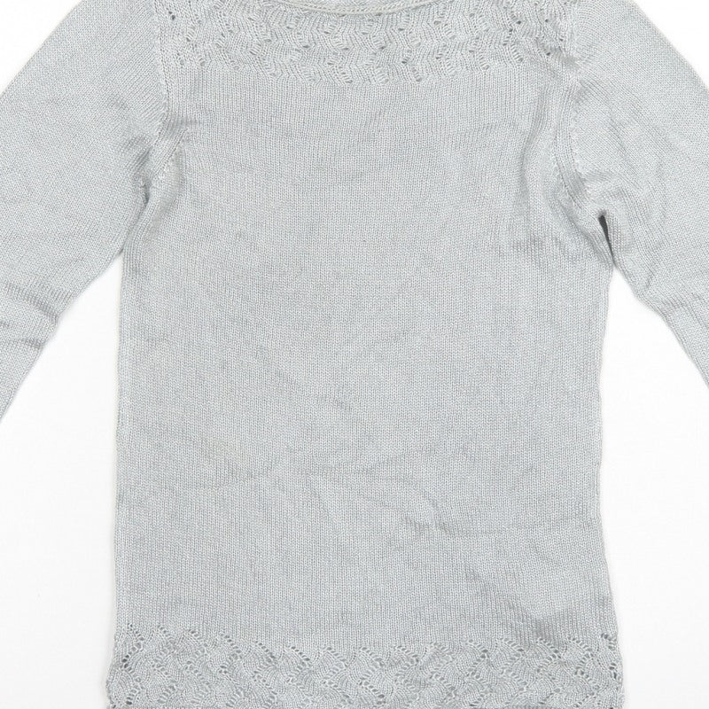 Per Una Women Grey UK 8 Open-Knit Long Sleeve Pullover Jumper