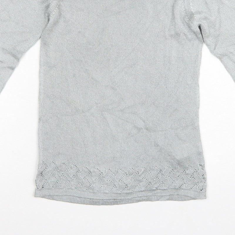 Per Una Women Grey UK 8 Open-Knit Long Sleeve Pullover Jumper