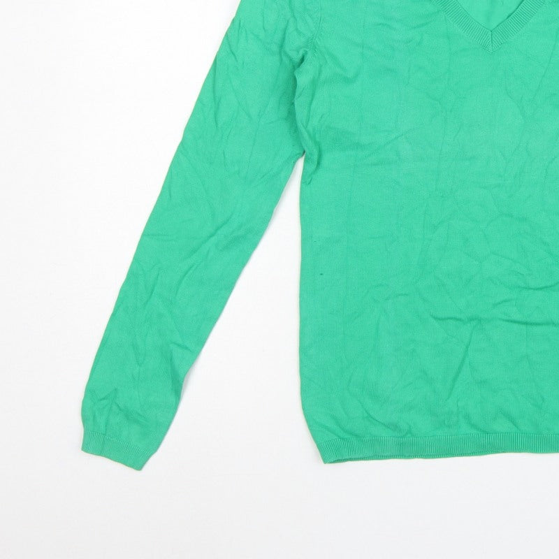 Tommy Hilfiger Women Green Small V-Neck Cotton Knit Pullover Jumper