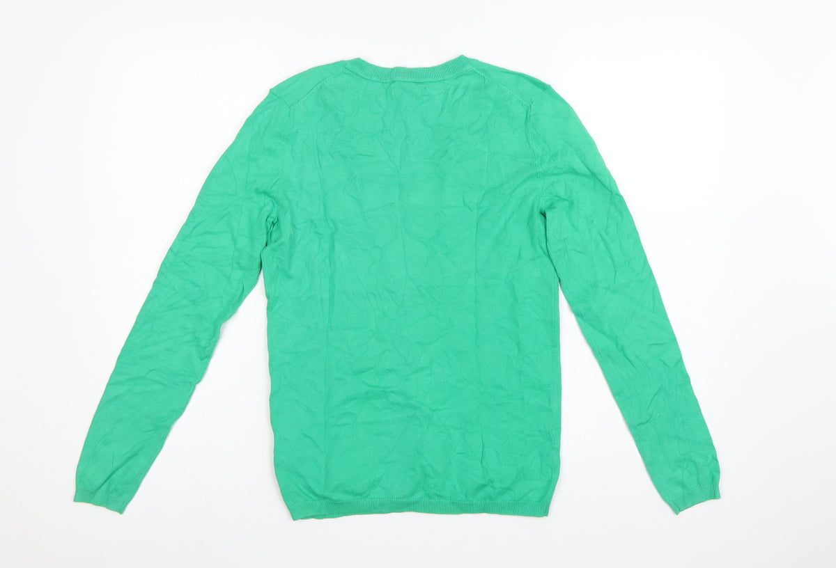Tommy Hilfiger Women Green Small V-Neck Cotton Knit Pullover Jumper